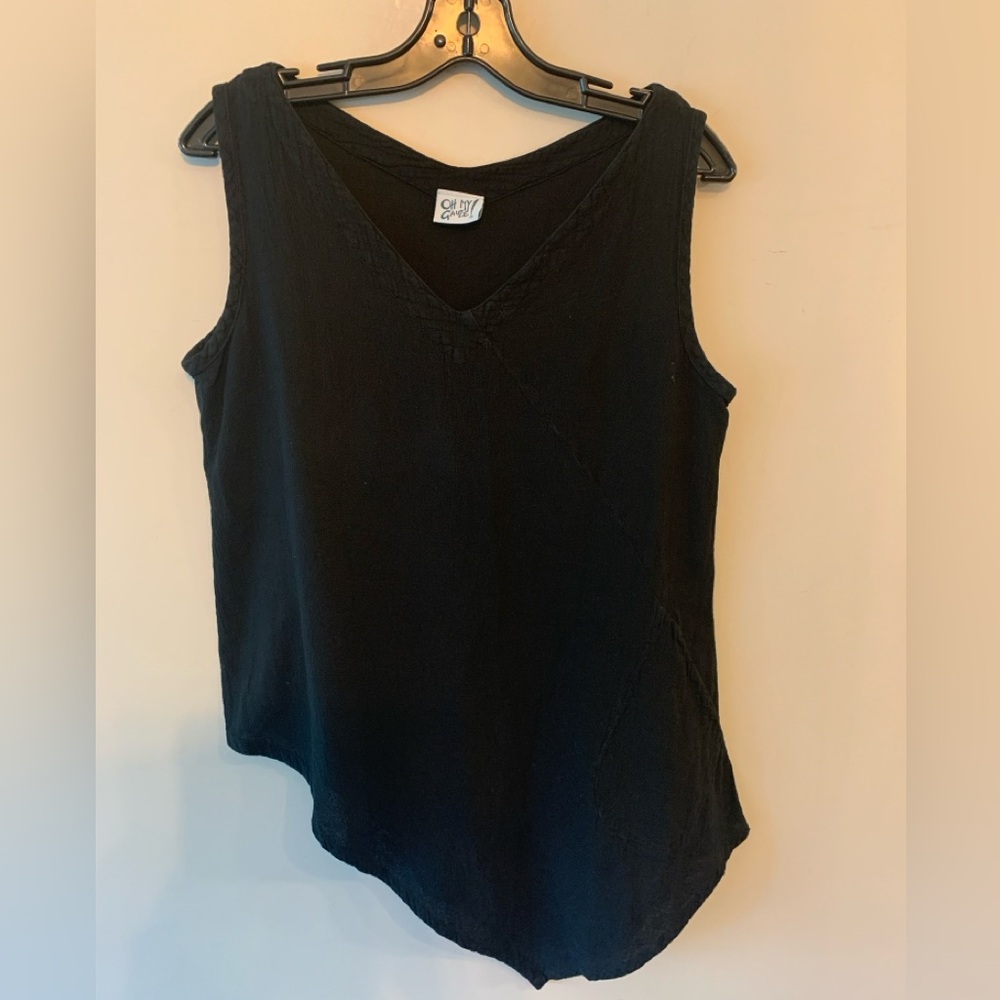 Oh My Gauze! Black Asymmetrical Cotton Tank Top